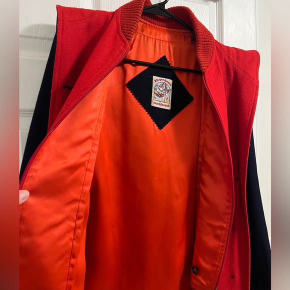 Vintage Mackintosh Vestcoat Size 8 Navy/Red 100% Wool Hood Drawstring Hem - Picture 5 of 15